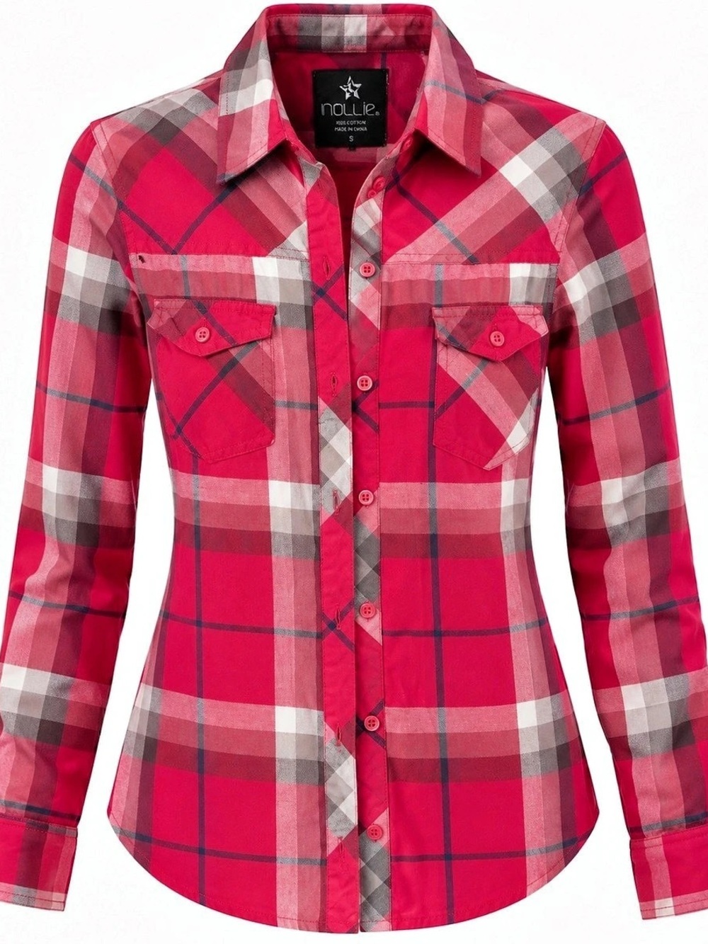 Nollie Fitted Plaid Button Down in Red & Gray Size Small Like New